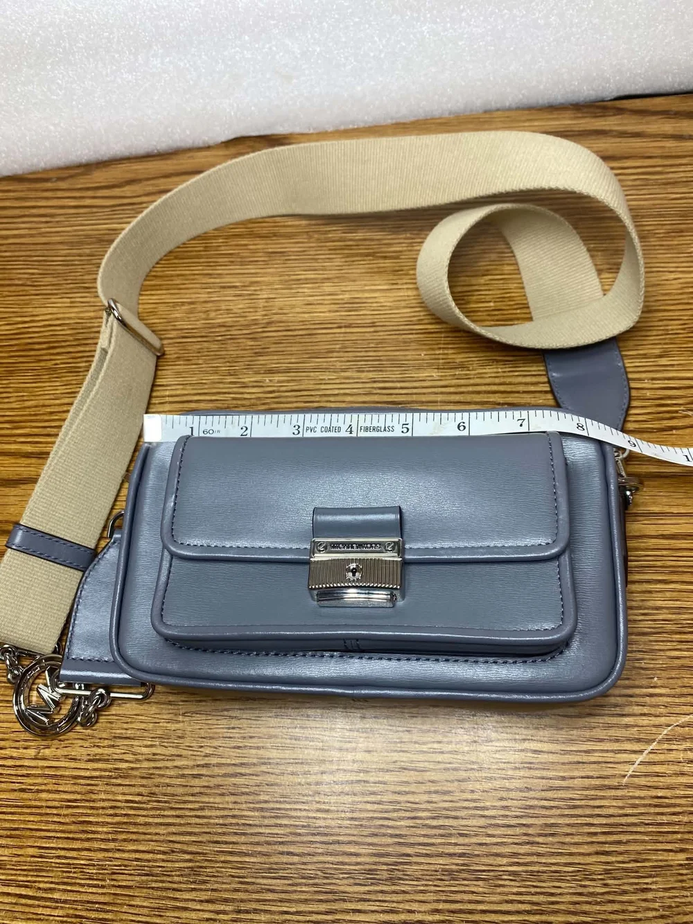 Michael Kors Grey Leather Crossbody Bag with Beige Strap